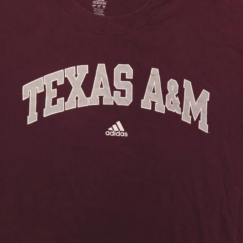 Adidas Texas A&M University College Crew Neck T Shirt Mens Size XL Maroon